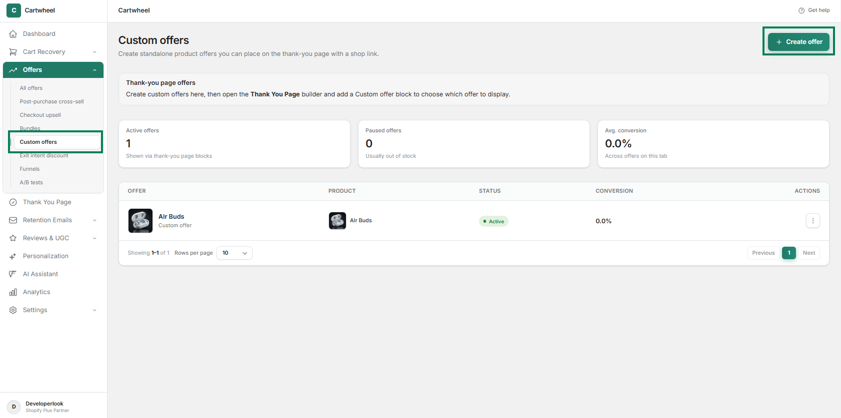 Create custom offer with headline and pitch text