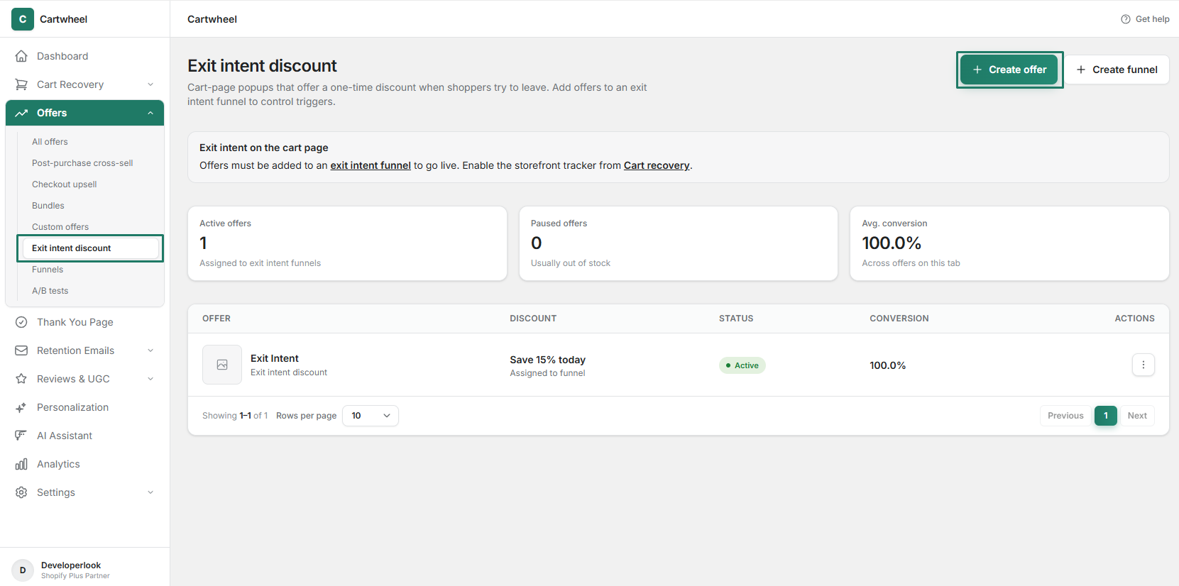 Exit intent discount configuration settings