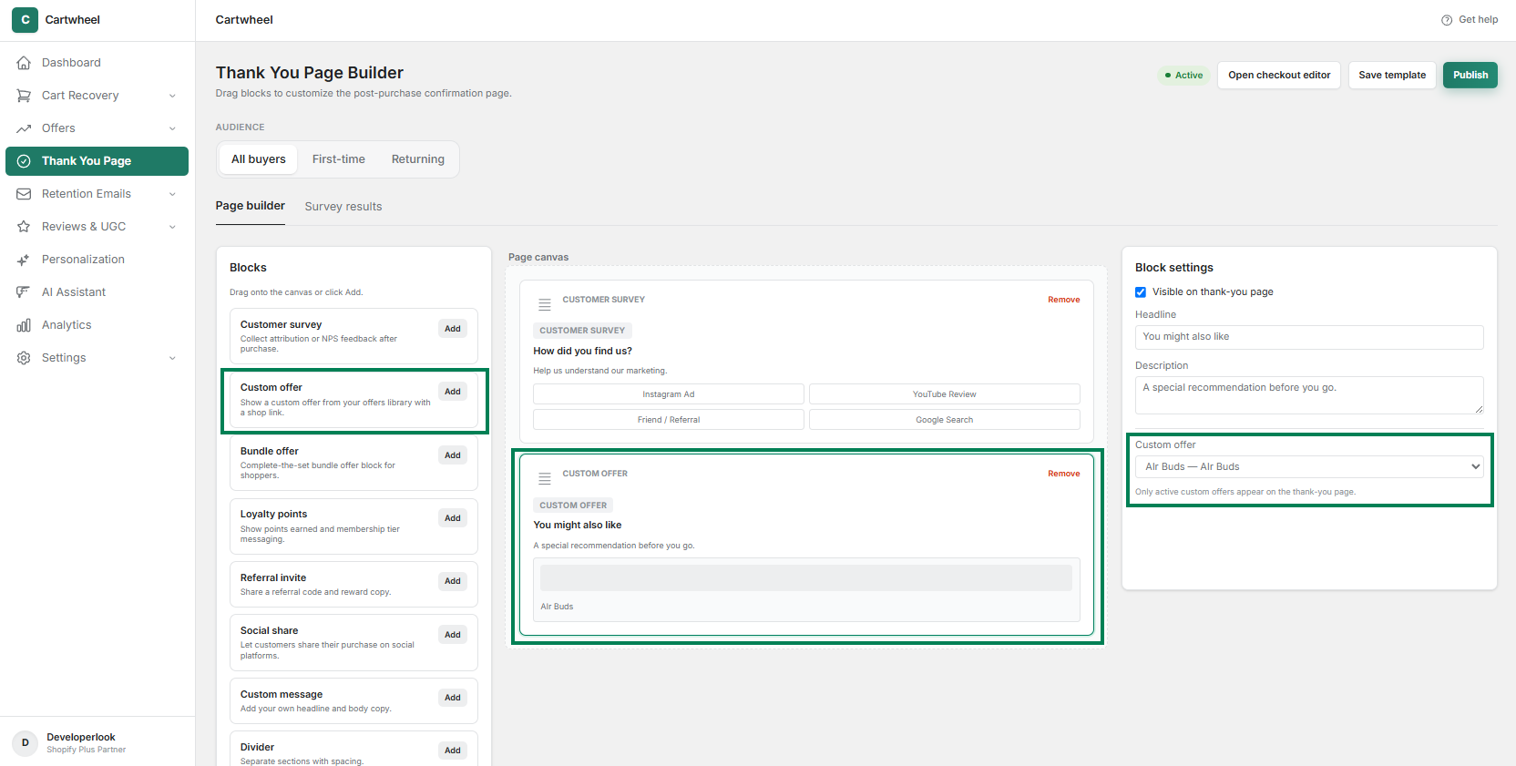 Setting up custom post-purchase product promotions