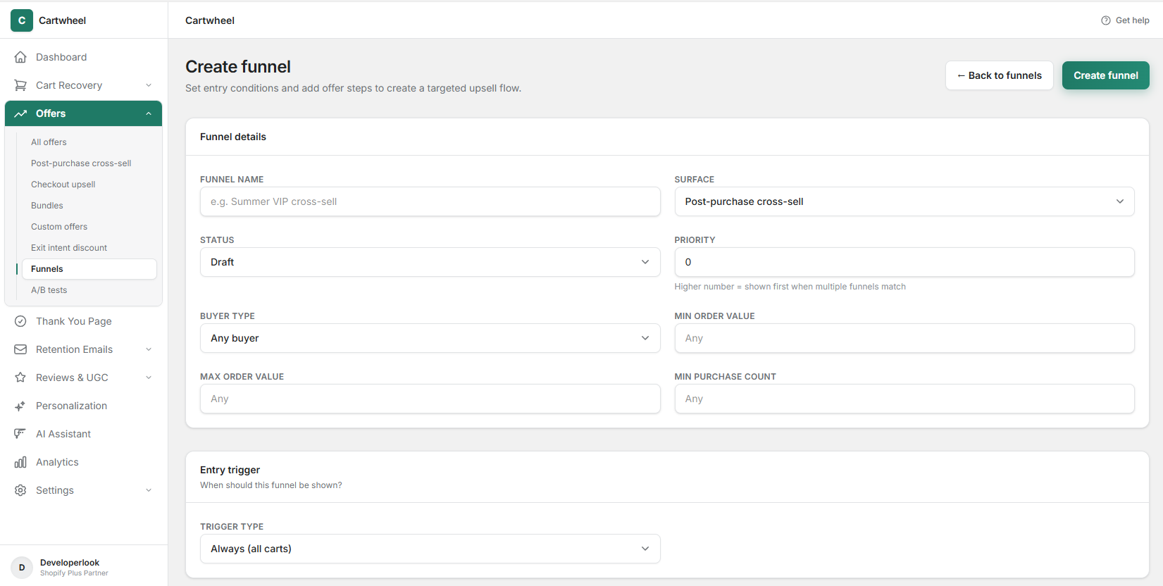 Visual multi-step funnel builder canvas