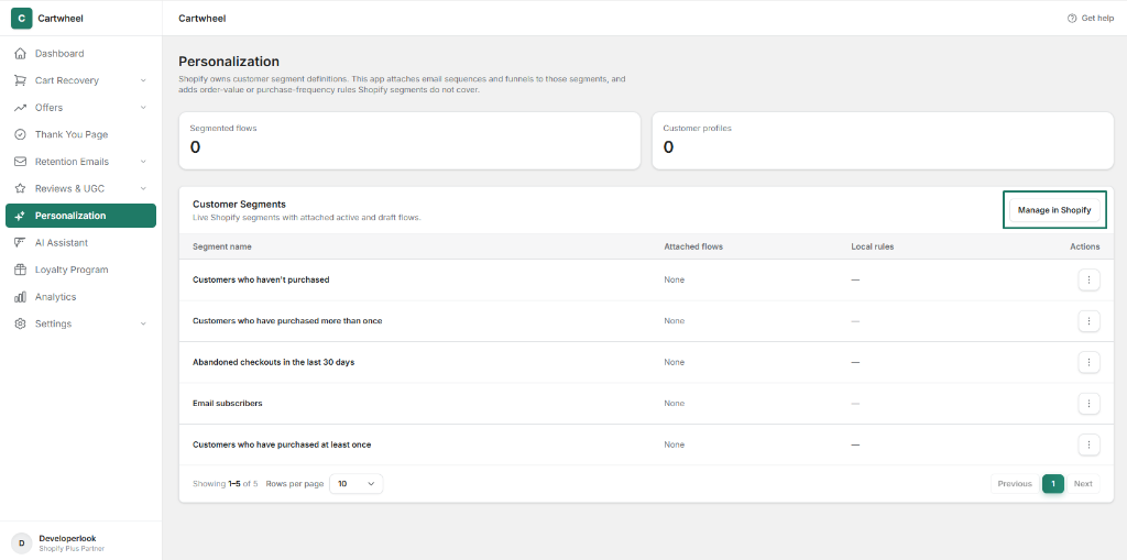 Personalization studio managing Shopify data connections