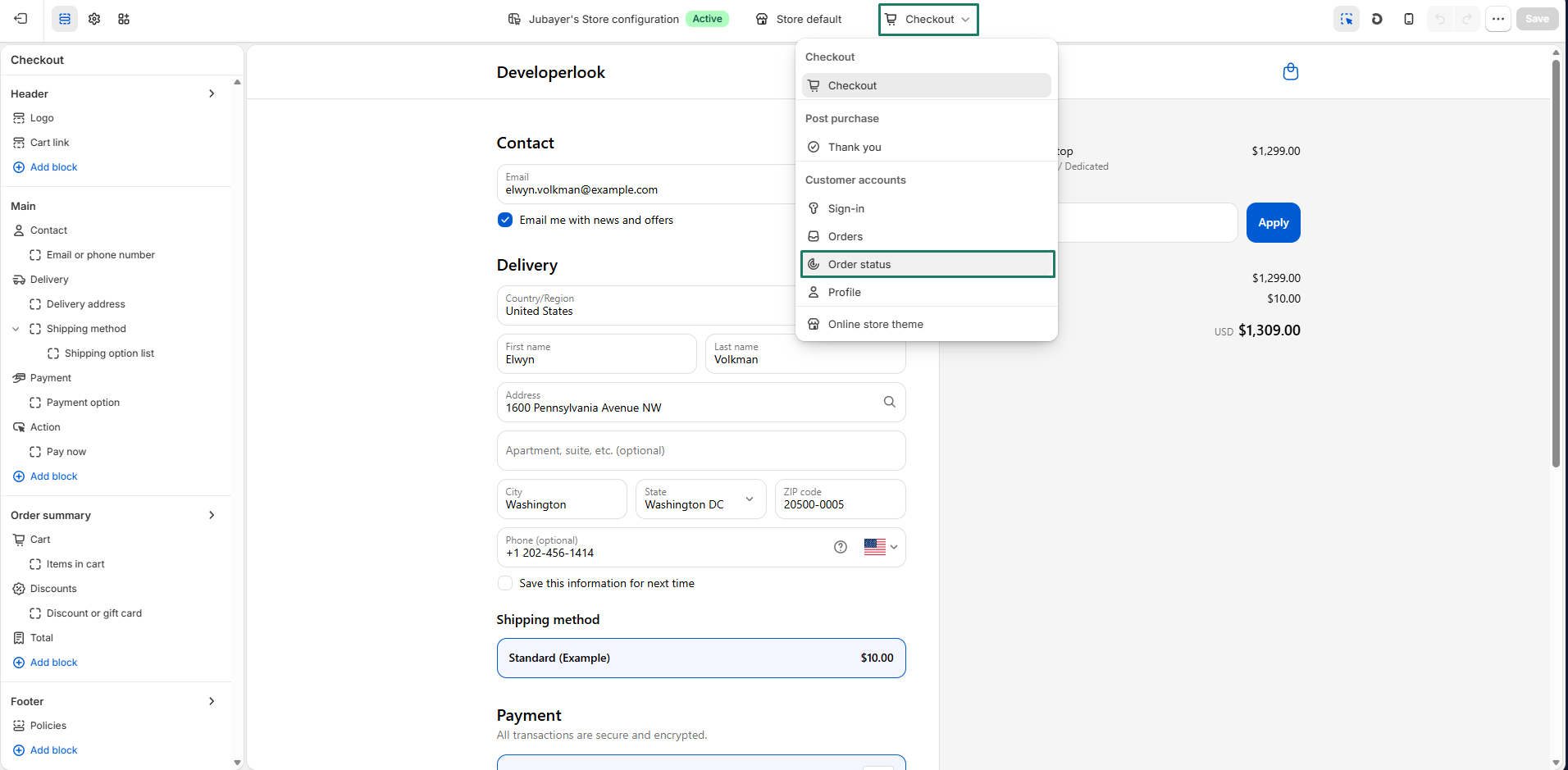 Visual thank-you page layout customization canvas