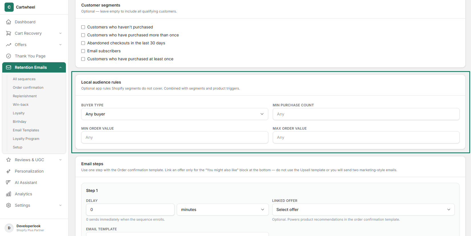 Local audience configuration in Cartwheel
