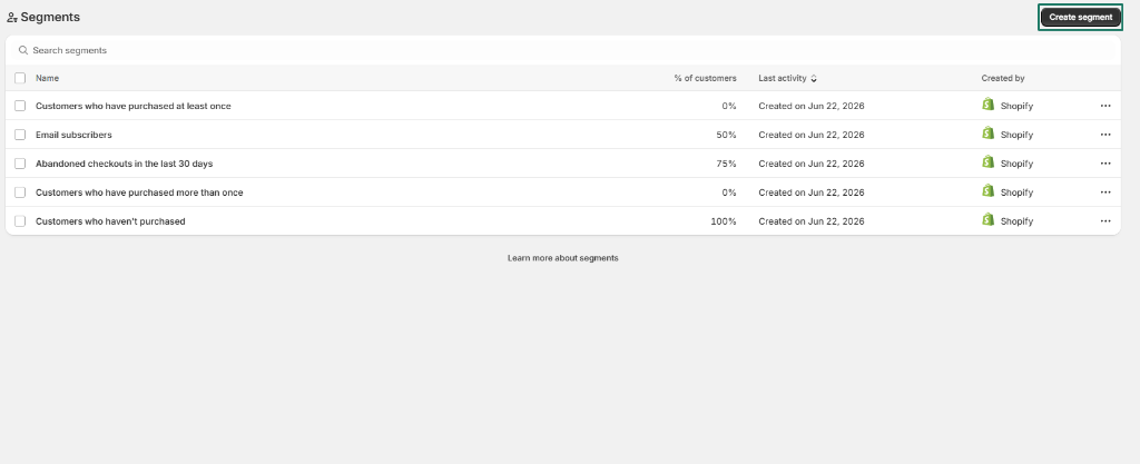 Shopify customer segments synchronized in Cartwheel